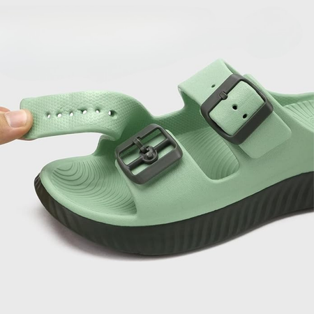 Sandales de Récupération Double Bride avec Semelle Orthopédique Épaisse | Vert Olive