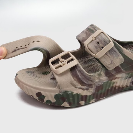 Sandales de Récupération KuaiLu avec Semelle Orthopédique Épaisse et Double Boucle Réglable | Motif Camo Marron