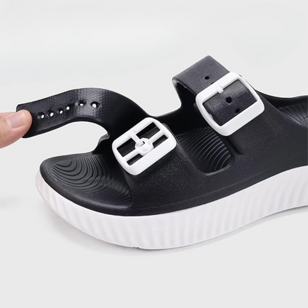 Sandales Orthopédiques Réglables à Double Bride avec Semelle Épaisse | Noir & Blanc